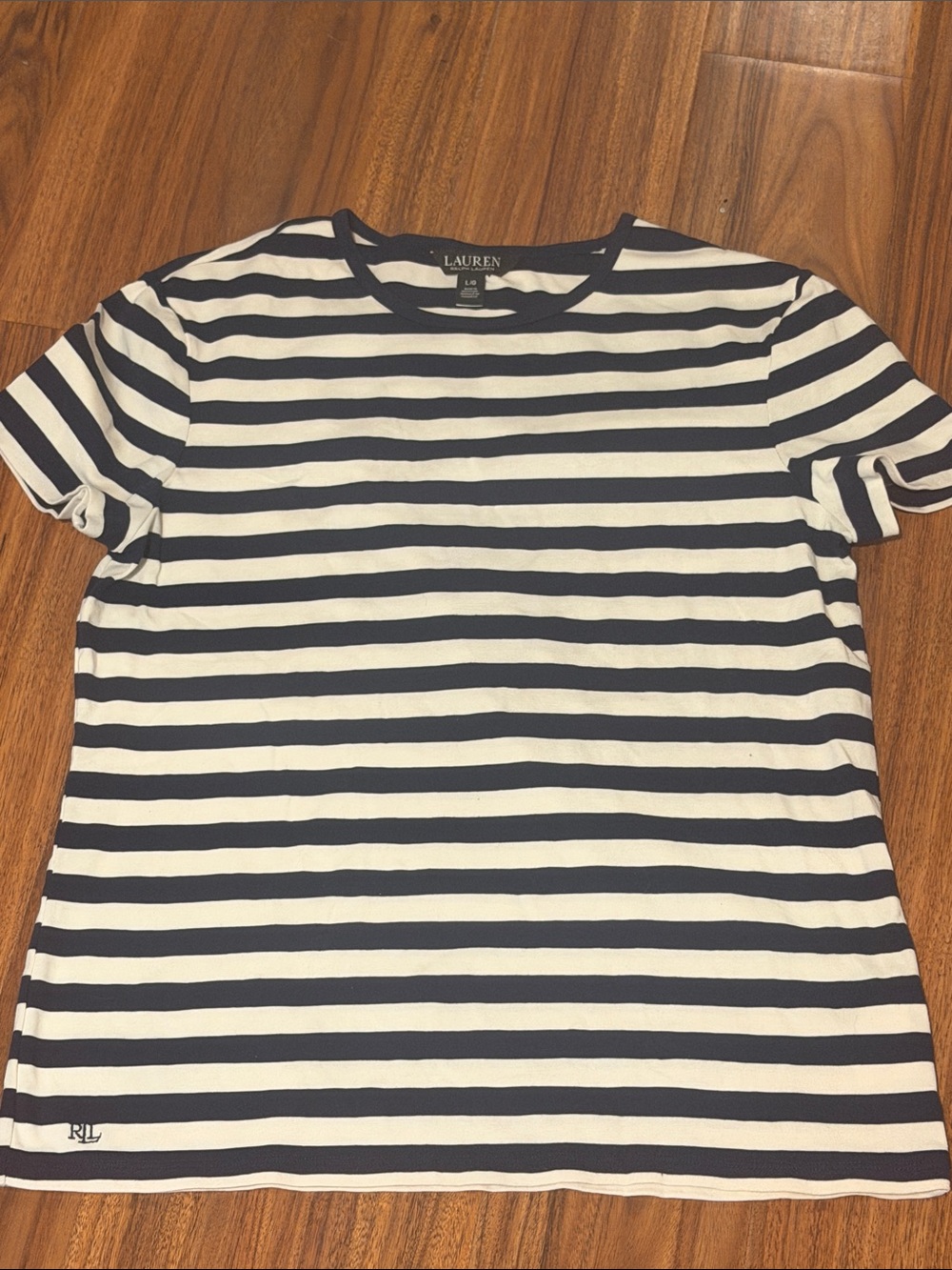 Lauren Ralph Lauren Navy & White Striped Short Sleeve Crew Tee